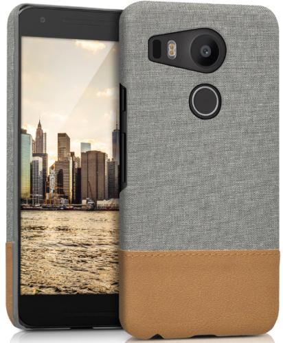 KWmobile Σκληρή Θήκη Canvas & PU Leather - LG Nexus 5X - Light Grey / Brown (37625.25)
