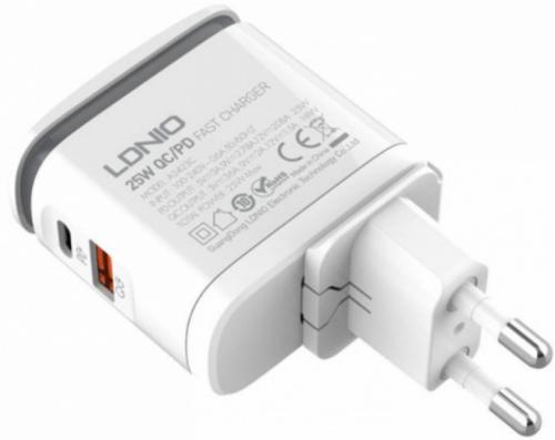 Ldnio A2423C - Ταχυφορτιστής Ταξιδιού / Τοίχου με 1 x USB-A / 1 x Type-C & Φωτάκι Νυκτός LED με Αισθητήρα Αφής - 25W - White (6933138691861)