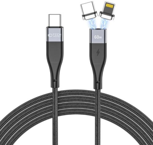 Tech-Protect 2 in 1 Ultraboost Magnetic Cable - Μαγνητικό Καλώδιο Φόρτισης και Μεταφοράς Δεδομένων Type-C σε Lightning / Type-C - 100cm - 60W - Black (9490713928981)