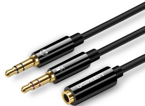 Ugreen Audio Splitter Καλώδιο 3.5mm mini Jack (female) σε 3.5mm Jack x2 Audio / Mic (male) - 20cm - Black (20898)