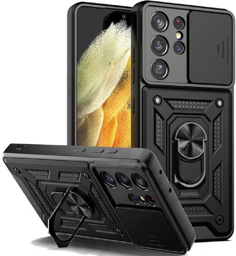 Bodycell Armor Slide - Ανθεκτική Θήκη Samsung Galaxy S22 Ultra 5G με Κάλυμμα για την Κάμερα & Μεταλλικό Ring Holder - Black (5206015014482)