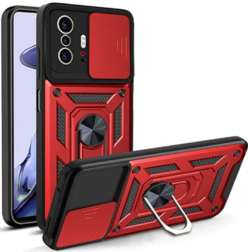 Bodycell Armor Slide - Ανθεκτική Θήκη Xiaomi 11T / 11T Pro με Κάλυμμα για την Κάμερα & Μεταλλικό Ring Holder - Red (5206015016288)