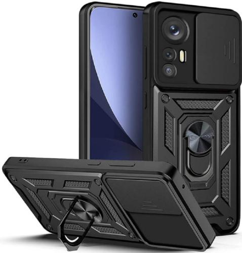 Bodycell Armor Slide - Ανθεκτική Θήκη Xiaomi 12 Pro με Κάλυμμα για την Κάμερα & Μεταλλικό Ring Holder - Black (5206015014710)