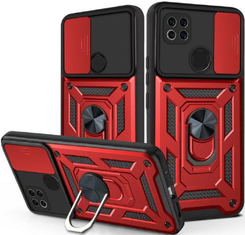 Bodycell Armor Slide - Ανθεκτική Θήκη Xiaomi Redmi 9C με Κάλυμμα για την Κάμερα & Μεταλλικό Ring Holder - Red (5206015012655)