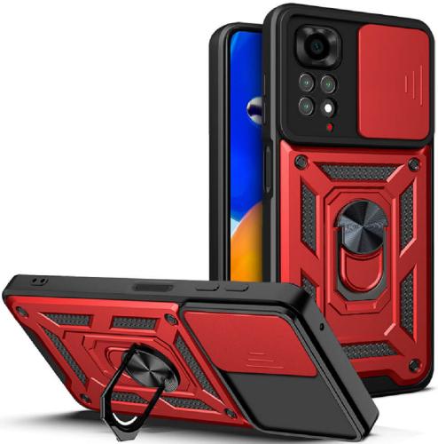 Bodycell Armor Slide - Ανθεκτική Θήκη Xiaomi Redmi Note 11 4G / Redmi Note 11S με Κάλυμμα για την Κάμερα & Μεταλλικό Ring Holder - Red (5206015014826)