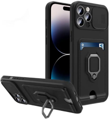 Bodycell Multifunction - Ανθεκτική Θήκη Apple iPhone 14 Pro με Λουράκι Λαιμού / Κάλυμμα Κάμερας / Ring Holder / Υποδοχή Κάρτας - Black (5206015016370)