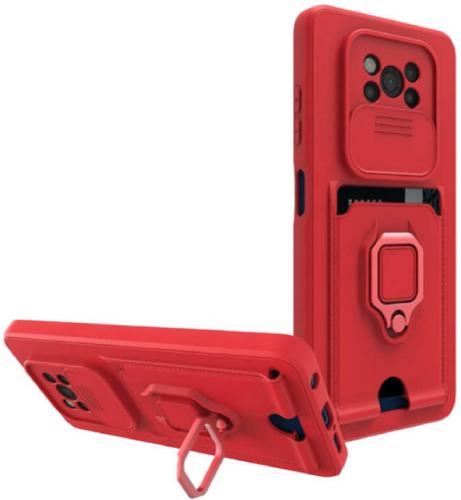 Bodycell Multifunction - Ανθεκτική Θήκη Xiaomi Poco X3 Pro / X3 NFC με Λουράκι Λαιμού / Κάλυμμα Κάμερας / Ring Holder / Υποδοχή Κάρτας - Red (5206015012471)