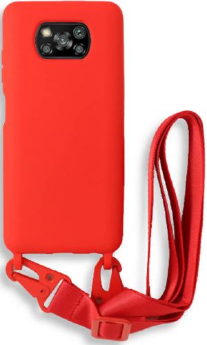 Bodycell Θήκη Σιλικόνης με Λουράκι Λαιμού - Xiaomi Poco X3 / X3 Pro / X3 NFC - Red (5206015002700)