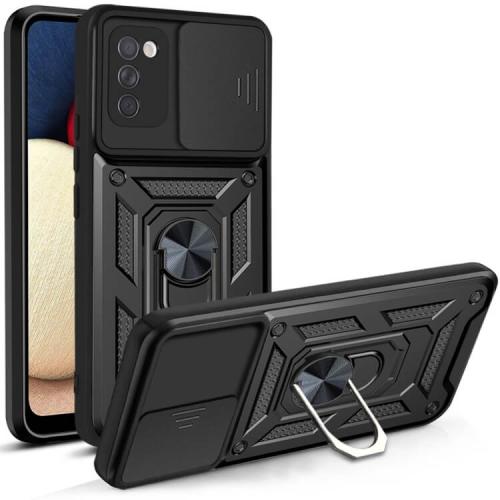 Bodycell Armor Slide - Ανθεκτική Θήκη Samsung Galaxy A02s με Κάλυμμα για την Κάμερα & Μεταλλικό Ring Holder - Black (5206015003608)