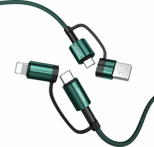 Joyroom G3 4 in 1 Multifunctional Cable - Καλώδιο Φόρτισης και Μεταφοράς Δεδομένων 60W - USB / Type-C - Type-C / Lightning - 180cm - Green (6941237131478)