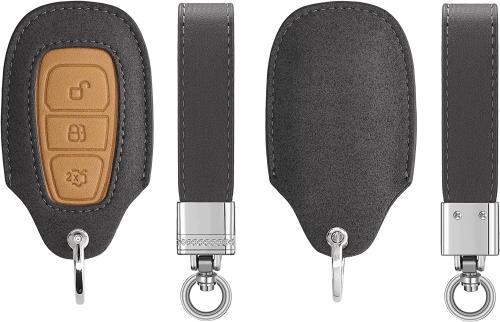 KW Mixed PU Leather Θήκη Κλειδιού Ford - 3 Κουμπιά - Keyless Go - Grey / Brown (58940.01)