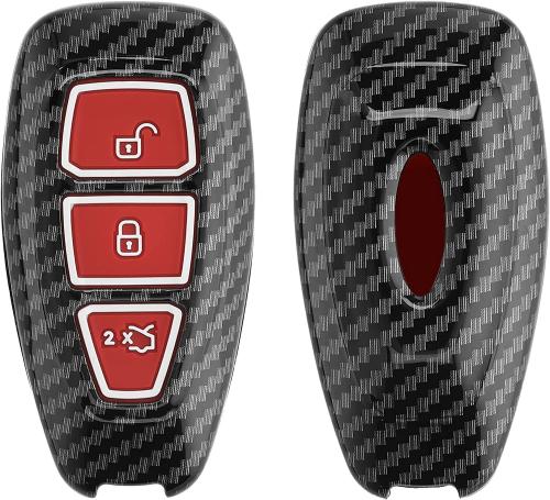 KW Σκληρή Θήκη Κλειδιού με Κάλυμμα Σιλικόνης - Ford - 3 Κουμπιά - Keyless Go - Carbon / Red / Black (56731.02)