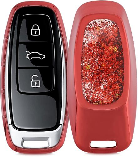KW Θήκη Κλειδιού Audi - Σιλικόνη - 3 Κουμπιά - Keyless Go - Stars Snow Globe / Red / Metallic Dark Red (55586.02)