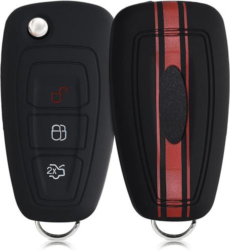 KW Θήκη Κλειδιού Ford - Σιλικόνη - 3 Κουμπιά - Flip Key - Rally Stripe / Red / Black (46013.02)