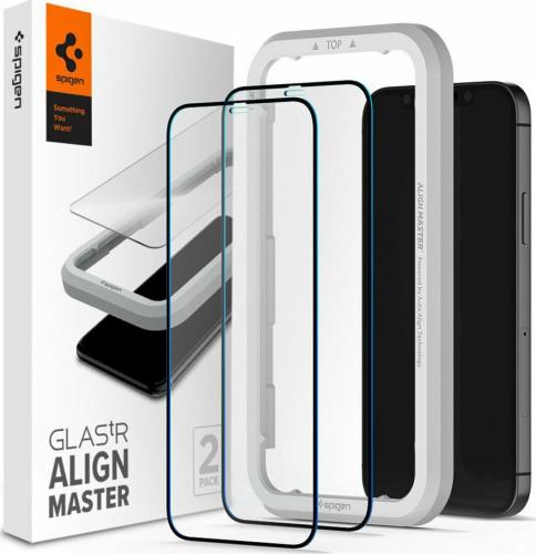 Spigen GLAS.tR ALIGNmaster - Αντιχαρακτικό Fullface Γυάλινο Tempered Glass Apple iPhone 12 Pro Max - 2 Τεμάχια - Black (AGL01792)