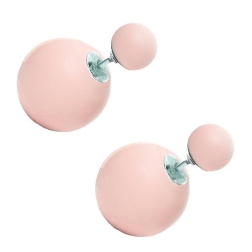 JT Ασημένια σκουλαρίκια καρφωτά διπλή πέρλα Ροζ