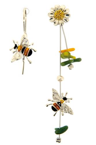 Onirolithi Ασημένια σκουλαρίκια μελισσες και χαμομήλι