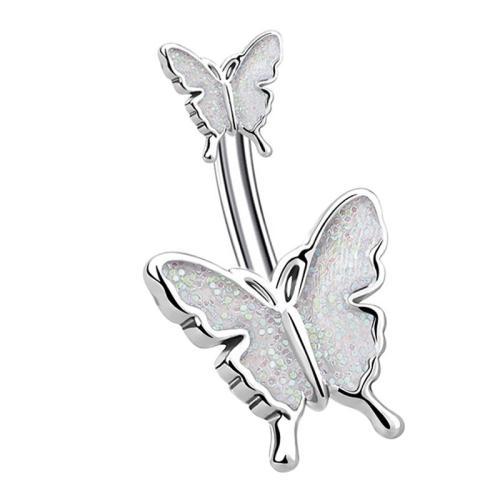 AD Ατσάλινο σκουλαρίκι αφαλού διπλή πεταλούδα