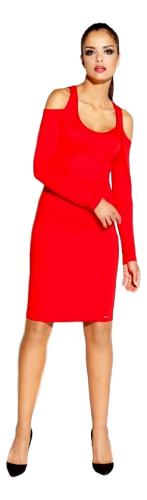 60008 DR Ελαστικό μίνι φόρεμα με γυμνούς ώμους-Κόκκινο-Κοκκινο