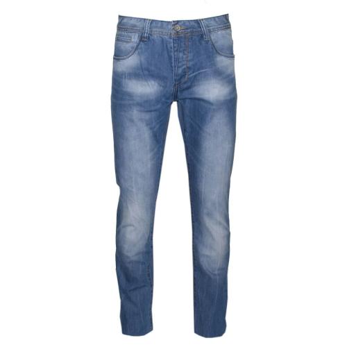 71341-11 Ανδρικό τζήν παντελόνι με ξεβάμματα - μπλέ-Μπλε