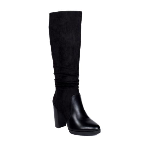 Γυναικείες μπότες με τετράγωνο τακούνι - Μαύρες 0775-Μαύρο