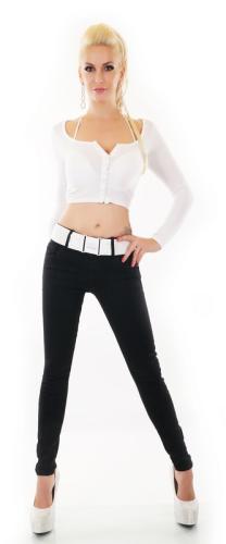 Γυναικείο Τζιν Παντελόνι με λευκή ζώνη - Μαύρο 31089-Μαύρο
