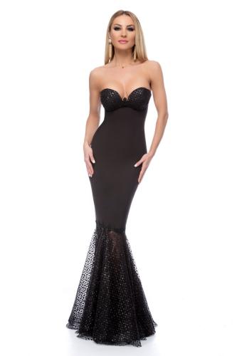 Μάξι στράπλες γοργονέ φόρεμα με glitter - Μαύρο 9265-Μαύρο