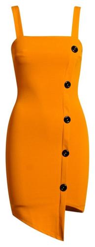 Μίνι φόρεμα με κουμπιά στο πλάϊ - Μουσταρδί 52581-Πορτοκαλί