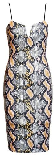 Μίντι φόρεμα print φίδι με V - Κίτρινο/Φίδι 52598-Κίτρινο