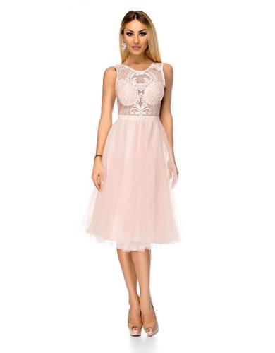 Mίντι πριγκιπικό φόρεμα με δαντέλα - Ροζ Απαλό 9324-Ροζ