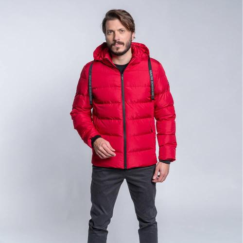 Fashion Puffer Jacket Κόκκινο με Αποσπώμενη Κουκούλα (Modern Fit)