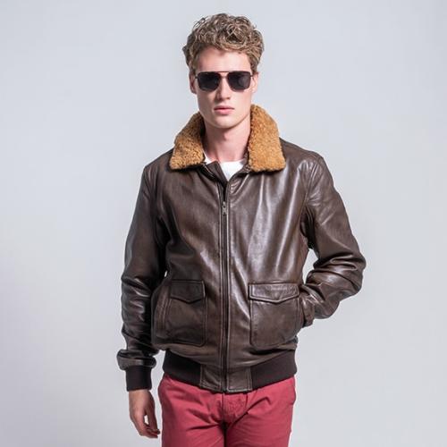 Prince Oliver Δερμάτινο Μπουφάν Καφέ Aviator 100% Leather Jacket (Modern Fit) New Arrival