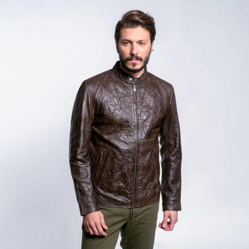 Prince Oliver Racer Jacket Καφέ 100% Leather (Modern Fit) New Arrival
