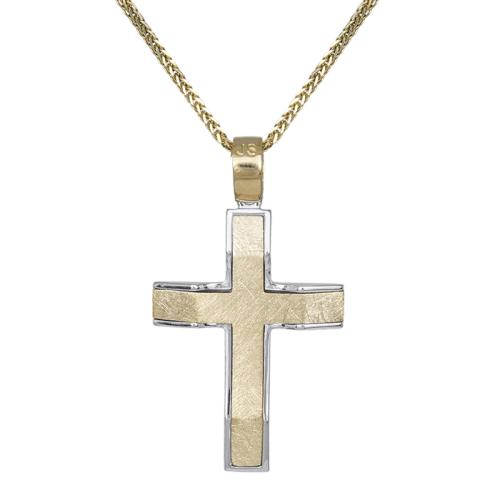 Βαπτιστικοί Σταυροί με Αλυσίδα Κυματιστός σταυρός Κ14 δίχρωμος με αλυσίδα 030980C 030980C Ανδρικό Χρυσός 14 Καράτια