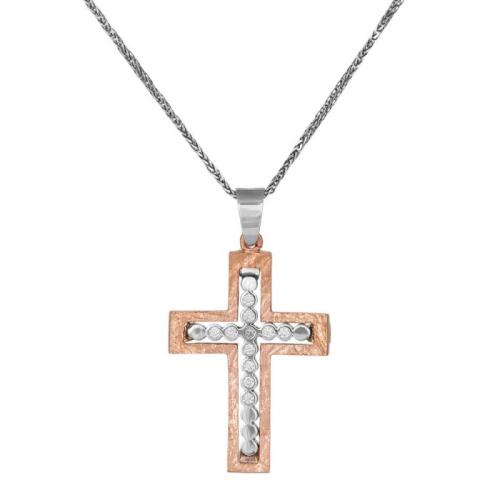 Βαπτιστικοί Σταυροί με Αλυσίδα Σταυρός ροζ χρυσός Κ14 με καδένα 012968C 012968C Γυναικείο Χρυσός 14 Καράτια