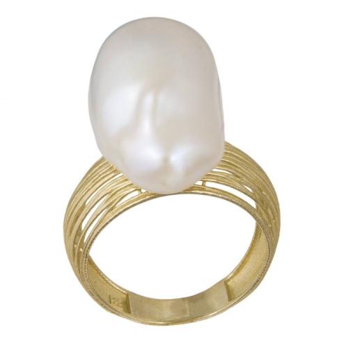 Χρυσό γυναικείο δαχτυλίδι ζαγρέ με μαργαριτάρι Κ14 041842 041842 Χρυσός 14 Καράτια