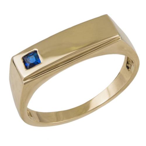 Ανδρικό χρυσό δαχτυλίδι Κ14 με μπλε καρέ ζιργκόν 042664 042664 Χρυσός 14 Καράτια