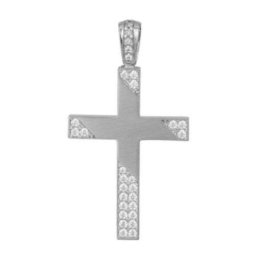 Σταυροί Βάπτισης - Αρραβώνα Βαπτιστικός ματ σταυρός με λευκές πέτρες ζιργκόν Κ14 041963 041963 Γυναικείο Χρυσός 14 Καράτια
