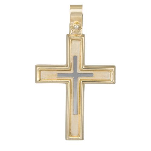 Σταυροί Βάπτισης - Αρραβώνα Δίχρωμος σταυρός για βάπτιση αγόρι Κ9 038502 038502 Ανδρικό Χρυσός 9 Καράτια