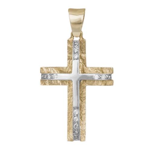Σταυροί Βάπτισης - Αρραβώνα Δίχρωμος σταυρός Κ14 012290 012290 Γυναικείο Χρυσός 14 Καράτια