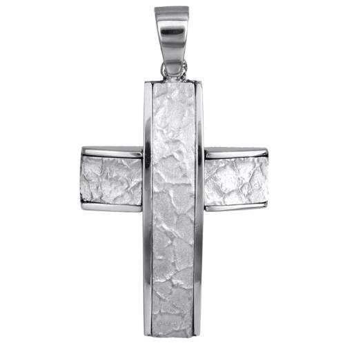 Σταυροί Βάπτισης - Αρραβώνα Λευκόχρυσος ανδρικός σταυρός με ανάγλυφο σχέδιο 14Κ 023824 023824 Ανδρικό Χρυσός 14 Καράτια