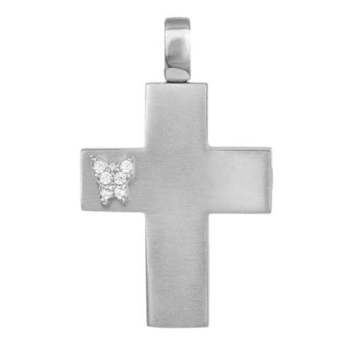 Σταυροί Βάπτισης - Αρραβώνα Λευκόχρυσος βαπτιστικός σταυρός Κ14 με πεταλούδα 041922 041922 Γυναικείο Χρυσός 14 Καράτια