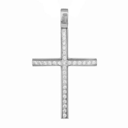 Σταυροί Βάπτισης - Αρραβώνα Λευκόχρυσος ολόπετρος σταυρός βάπτισης Κ14 039237 039237 Γυναικείο Χρυσός 14 Καράτια