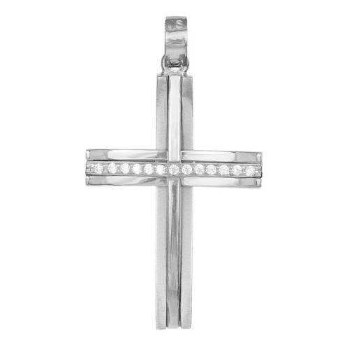 Σταυροί Βάπτισης - Αρραβώνα Λευκόχρυσος σταυρός 18Κ με διαμάντια 014118 014118 Γυναικείο Χρυσός 18 Καράτια