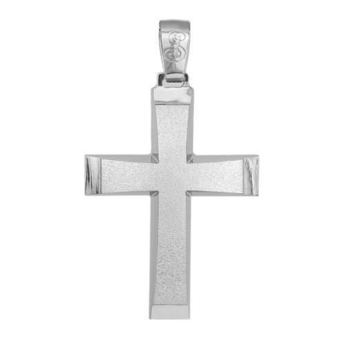 Σταυροί Βάπτισης - Αρραβώνα Λευκόχρυσος σταυρός αρραβώνα Κ14 με ματ λεπτομέρεια 042490 042490 Ανδρικό Χρυσός 14 Καράτια
