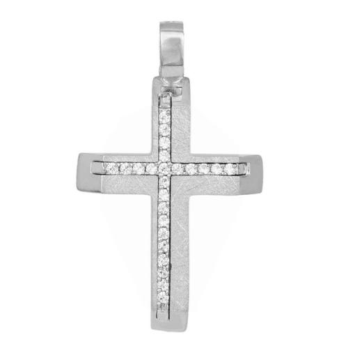 Σταυροί Βάπτισης - Αρραβώνα Λευκόχρυσός σταυρός με λευκές πέτρες ζιργκόν Κ14 040242 040242 Γυναικείο Χρυσός 14 Καράτια