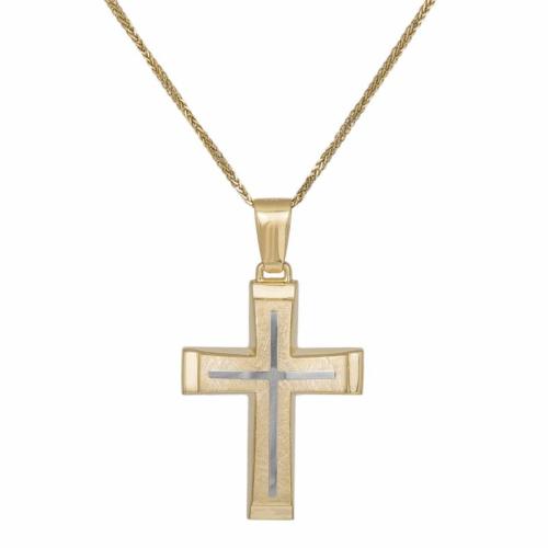 Βαπτιστικοί Σταυροί με Αλυσίδα Δίχρωμος σταυρός διπλής όψης Κ14 σετ με αλυσίδα 046237C 046237C Ανδρικό Χρυσός 14 Καράτια