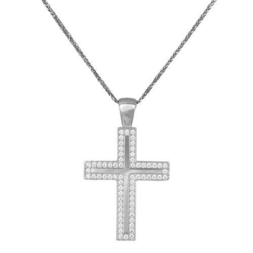 Βαπτιστικοί Σταυροί με Αλυσίδα Λευκόχρυσος ματ σταυρός με ζιργκόν Κ14 με αλυσίδα 046198C 046198C Γυναικείο Χρυσός 14 Καράτια