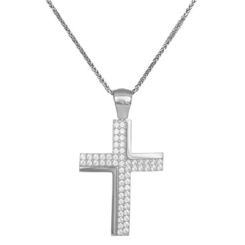 Βαπτιστικοί Σταυροί με Αλυσίδα Λευκόχρυσος σταυρός με ζιργκόν Κ14 με αλυσίδα 046211C 046211C Γυναικείο Χρυσός 14 Καράτια