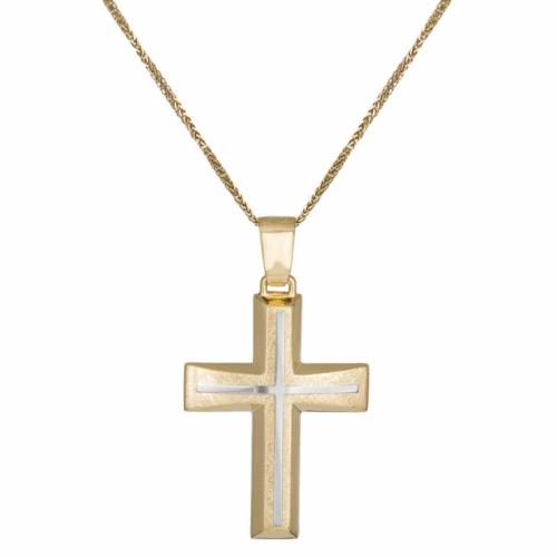 Βαπτιστικοί Σταυροί με Αλυσίδα Δίχρωμος ανδρικός σταυρός διπλής όψης με αλυσίδα Κ14 046782C 046782C Ανδρικό Χρυσός 14 Καράτια